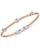 Charriol White Topaz Cable Bangle Bracelet (9/10 Ct. T.w.) In Stainless Steel & Rose Gold-tone Pvd Stainless Steel
