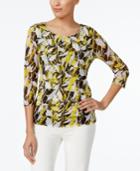 Alfani Petite Tiered Leaf-print Top, Only At Macy's