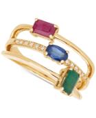 Diamond (1/3 Ct. T.w.), Ruby (1/3 Ct. T.w.), Sapphire (1/3 Ct. T.w.) And Emerald (1/3 Ct. T.w.) Stack-look Ring In 14k Gold