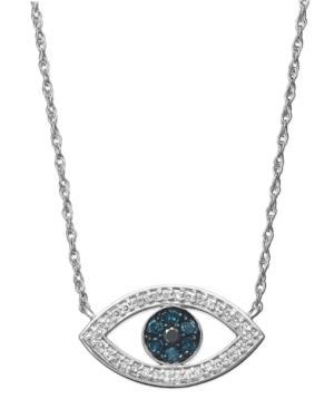 Blue And White Diamond Evil Eye Pendant Necklace In Sterling Silver (1/4 Ct. T.w.)
