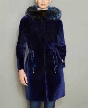 The Fur Vault Fox-fur-trim Hooded Shearling Lamb Coat