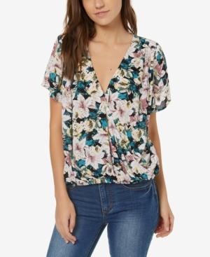 O'neill Juniors' Floral-print Faux-wrap Top