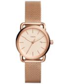 Fossil Women's Commuter Rose-gold Tone Stainless Steel Mesh Bracelet Watch 34mm