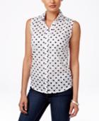 Karen Scott Petite Dot-print Sleeveless Shirt, Only At Macy's