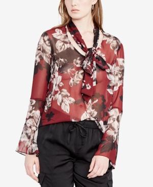 Rachel Rachel Roy Sheer Floral-print Tie-neck Top, Created For Macy's