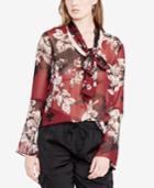 Rachel Rachel Roy Sheer Floral-print Tie-neck Top, Created For Macy's