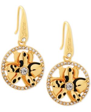 Guess Gold-tone Animal Print Flower Pave Drop Earrings