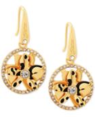 Guess Gold-tone Animal Print Flower Pave Drop Earrings