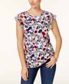 Charter Club Printed Flutter-sleeve Top, Created For Macy's