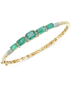 Rare Featuring Gemfields Certified Emerald (3-3/4 Ct. T.w.) And Diamond (1/5 Ct. T.w.) Bangle Bracelet In 14k Gold