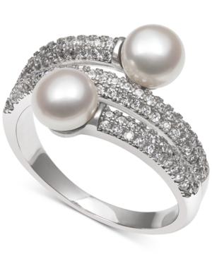 Cultured Freshwater Pearl (6mm) And Cubic Zirconia Wrap-look Statement Ring In Sterling Silver, Size 6-8