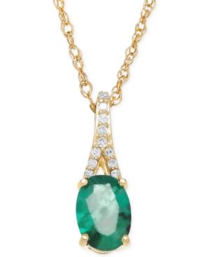 Emerald (7/8 Ct. T.w.) And Diamond Accent Pendant Necklace In 10k Gold