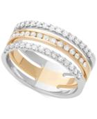 Diamond Three Row Channel-set Band (1/2 Ct. T.w.) In 14k White And Yellow Gold
