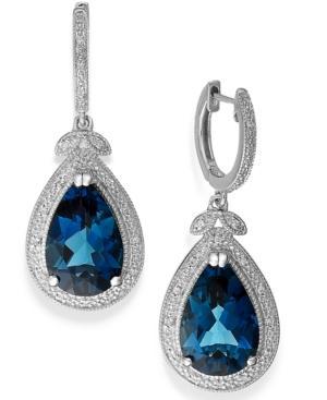 London Blue Topaz (10-1/4 Ct. T.w.) And Diamond (1/10 Ct. T.w.) Hoop Drop Earrings In Sterling Silver