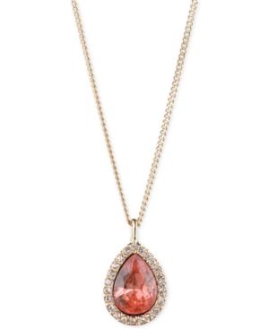 Givenchy Gold-tone Pave & Peach Stone Pendant Necklace