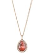 Givenchy Gold-tone Pave & Peach Stone Pendant Necklace