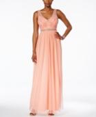 Adrianna Papell Illusion Beaded Gown