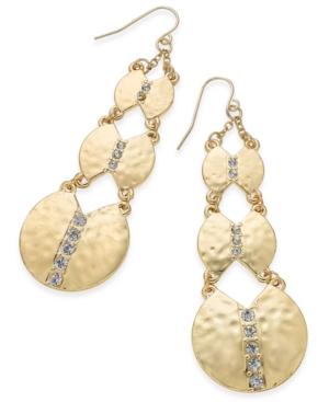 Thalia Sodi Gold-tone Hammered Disc And Crystal Triple Drop Earrings, Only At Macy's