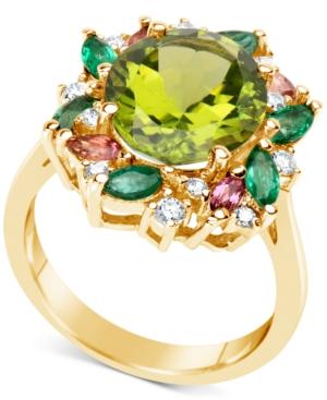 Multi-gemstone (5-1/2 Ct. T.w.) & Diamond (1/5 Ct. T.w.) Ring In 14k Gold