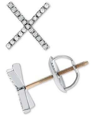 Diamond Accent Two-tone X Screwback Stud Earrings In 14k Gold & White Gold