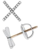 Diamond Accent Two-tone X Screwback Stud Earrings In 14k Gold & White Gold