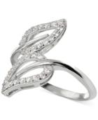 Giani Bernini Cubic Zirconia Pave Leaf Bypass Ring In Sterling Silver, Only At Macy's