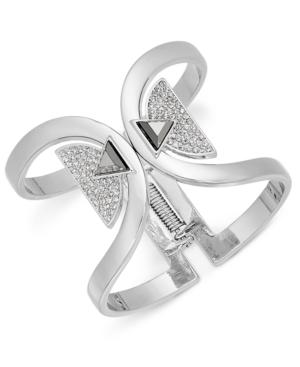 Inc International Concepts Silver-tone Stone & Pave Geometric Hinge Cuff Bracelet, Created For Macy's