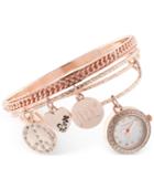 Style & Co Women's Rose Gold-tone Charm 3-pc. Bangle Bracelet Watch Set 20mm Sy012rg, Only At Macy's