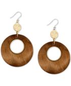 Lucky Brand Gold-tone & Wood Circle Drop Earrings