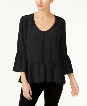 Trina Turk Lilias Silk Bell-sleeve Peplum Top