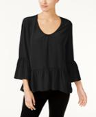Trina Turk Lilias Silk Bell-sleeve Peplum Top