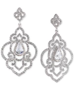 Carolee Silver-tone Blue And Clear Crystal Openwork Drop Earrings