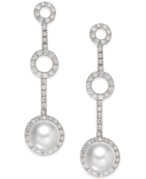 Belle De Mer Cultured Freshwater Pearl (1mm) And Cubic Zirconia Linear Earrings In Silver-plated Brass