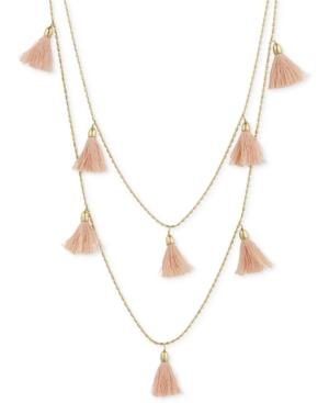 Lucky Brand Gold-tone Pink Tassel Double-row Necklace