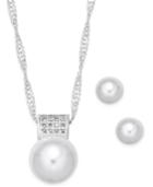 Charter Club Silver-tone Pave And Imitation Pearl Necklace & Stud Earrings