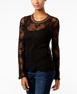 Inc International Concepts Metallic-trim Lace Sweater, Only At Macy's