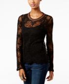 Inc International Concepts Metallic-trim Lace Sweater, Only At Macy's