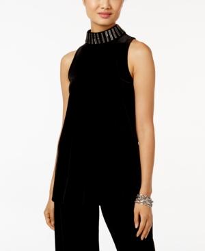 Alfani Velvet Embellished Mock-neck Top, Only At Macy's