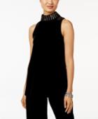 Alfani Velvet Embellished Mock-neck Top, Only At Macy's