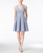 Calvin Klein Belted Printed Fit & Flare Dress
