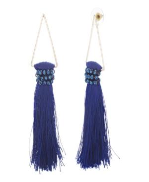 Catherine Malandrino Women's Blue Rhinestone Dangling Yellow Gold-tone Blue Tassel Earrings