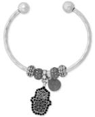 Lucky Brand Silver-tone Hamsa Pave Beaded Cuff Bracelet