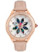 Betsey Johnson Women's Rose Gold-tone Floral Leather Strap Watch 40mm Bj00443-02
