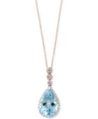 Aquarius By Effy Aquamarine (2-1/2 Ct. T.w.) & Diamond (1/5 Ct. T.w.) Pendant Necklace In 14k Rose & White Gold