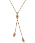 Polished Marquise Beaded Lariat Necklace In Italian 18k Gold