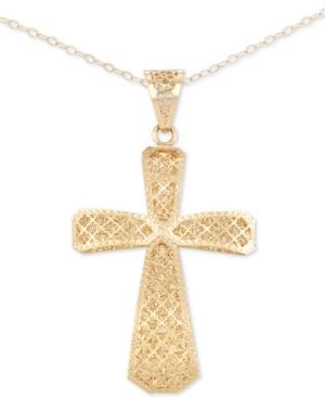 Italian Gold Openwork Textured Cross 18 Pendant Necklace In 14k Gold, Made In Italy