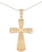 Italian Gold Openwork Textured Cross 18 Pendant Necklace In 14k Gold, Made In Italy