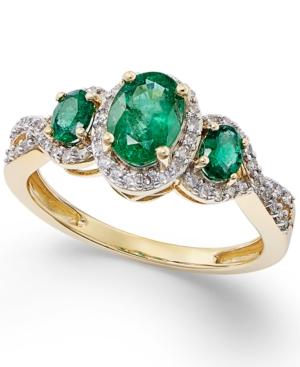 Emerald (1 Ct. T.w.) And Diamond (1/4 Ct. T.w.) Three-stone Ring In 14k Gold