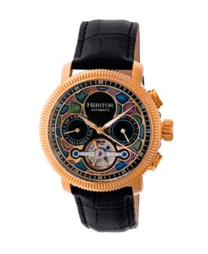 Heritor Automatic Aura Rose Gold & Black Leather Watches 44mm