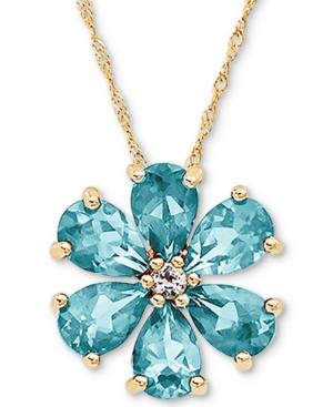 Aquamarine (2-1/10 Ct. T.w.) & White Topaz (1/10 Ct. T.w.) Flower 18 Pendant Necklace In 14k Gold